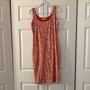 Peruvian Connection paisley floral Pima cotton midi Dress size medium coral pink